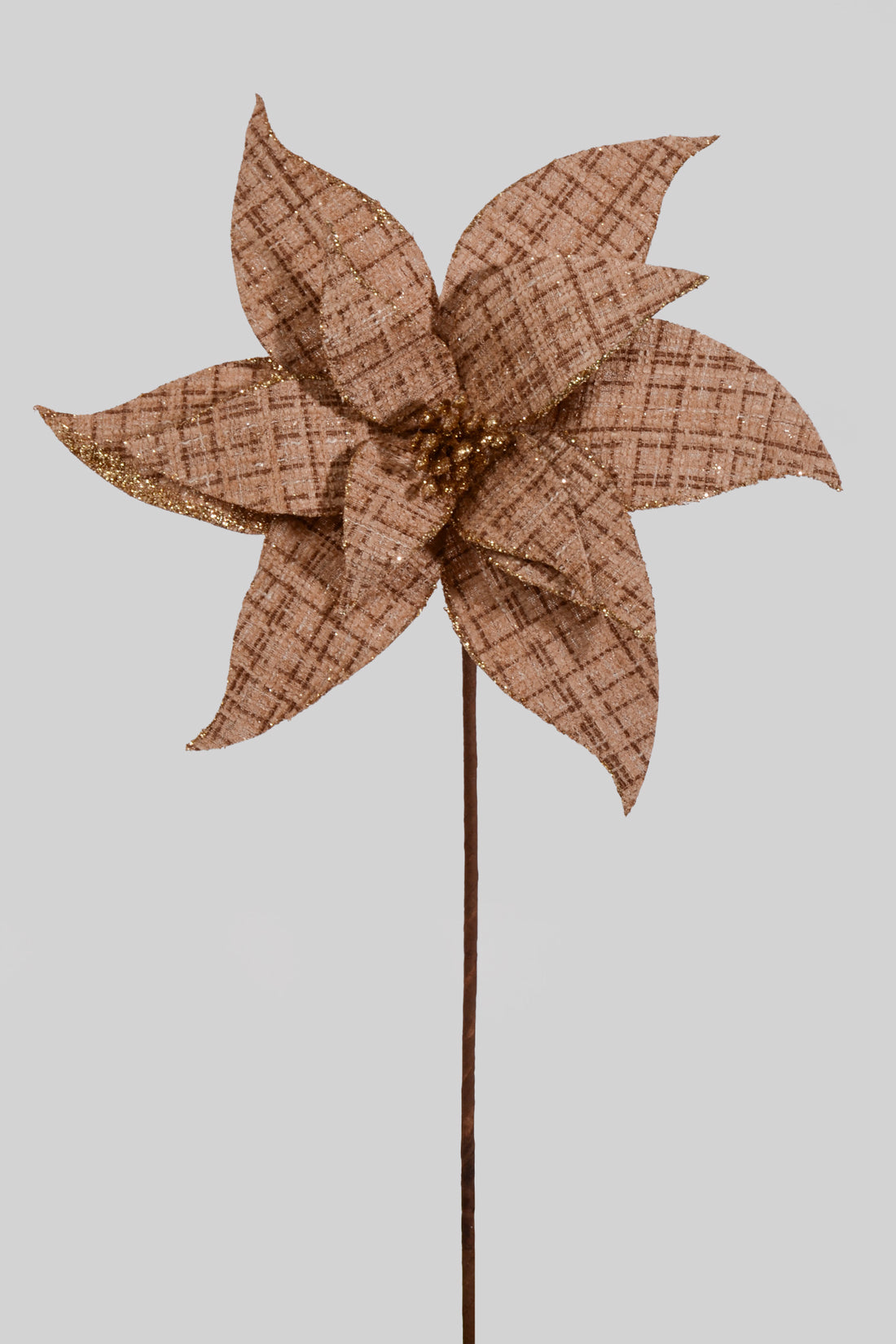 23.5" Burlap/Glitter Poinsettia Stem Brown