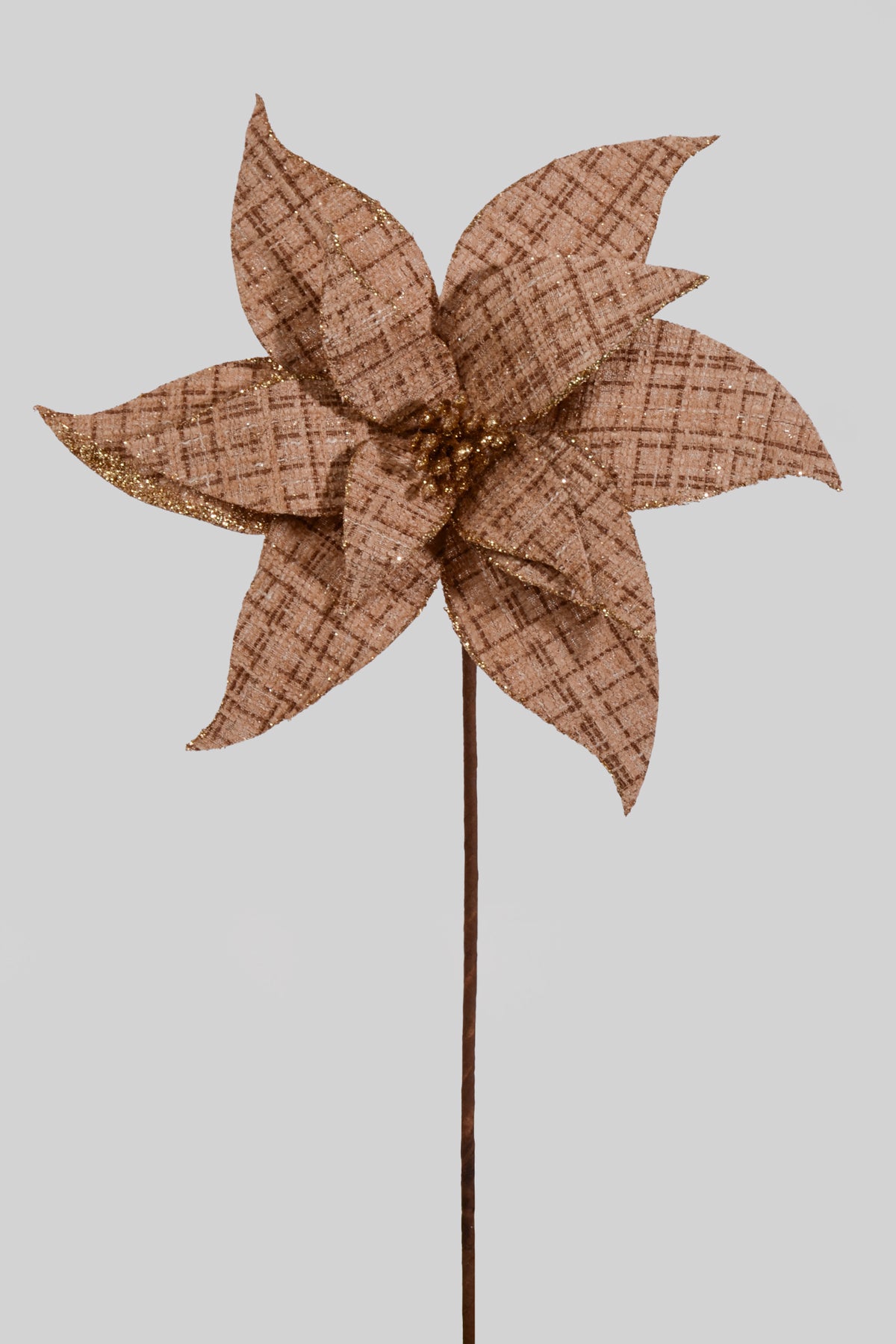 23.5" Burlap/Glitter Poinsettia Stem Brown