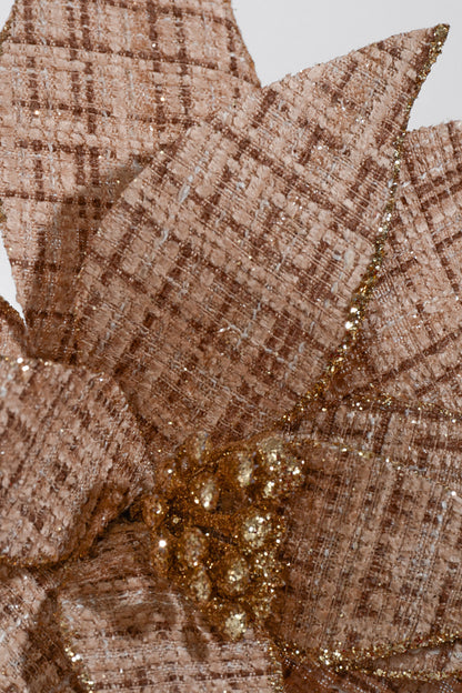 23.5" Burlap/Glitter Poinsettia Stem Brown