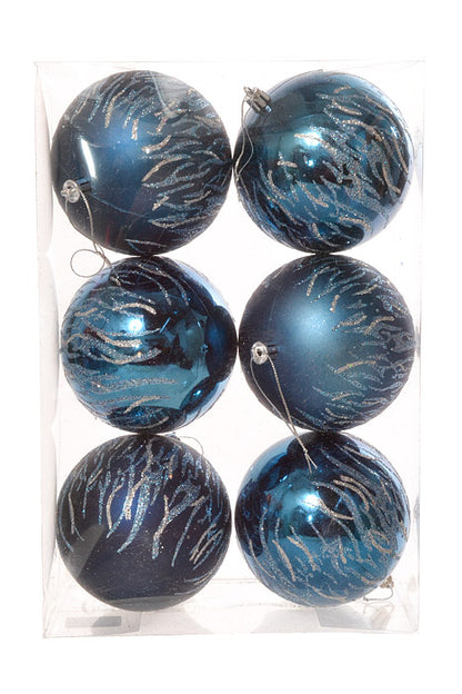 100Mm Shiny/Matt Ball With Glitter Ornament Navy (Pkg/6)