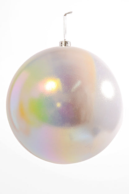 250MM Plastic Iridescent Ball Ornament White