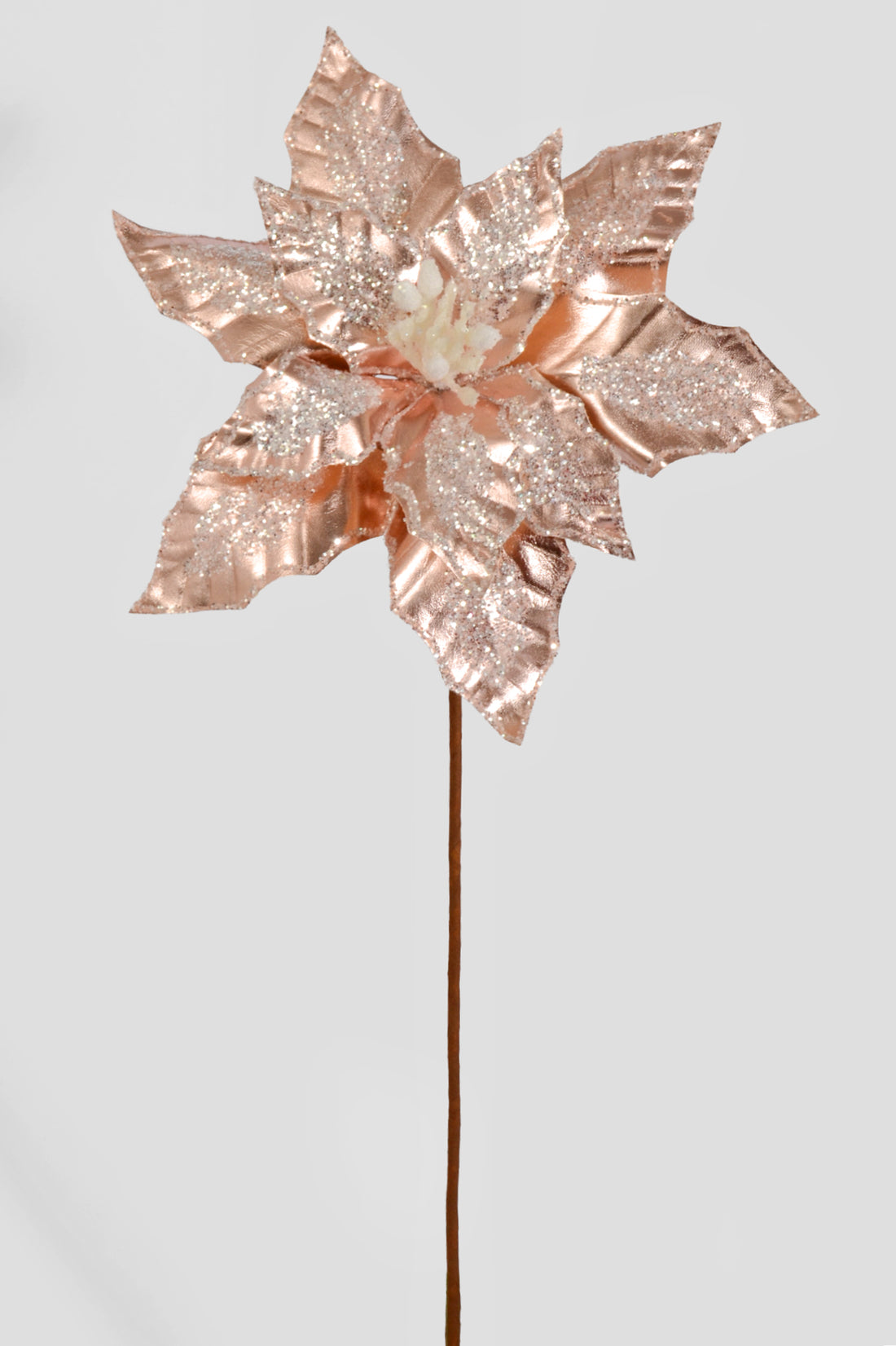 25" Metallic/Glitter Poinsettia Stem Light Pink