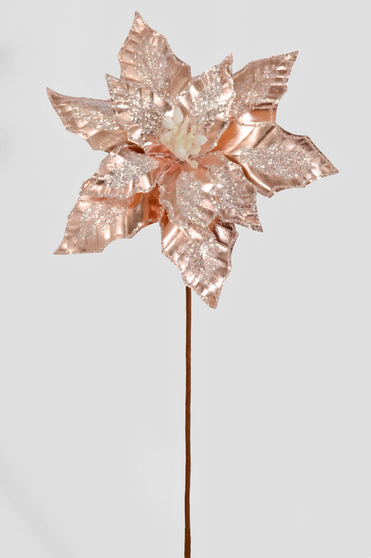 25" Metallic/Glitter Poinsettia Stem Light Pink