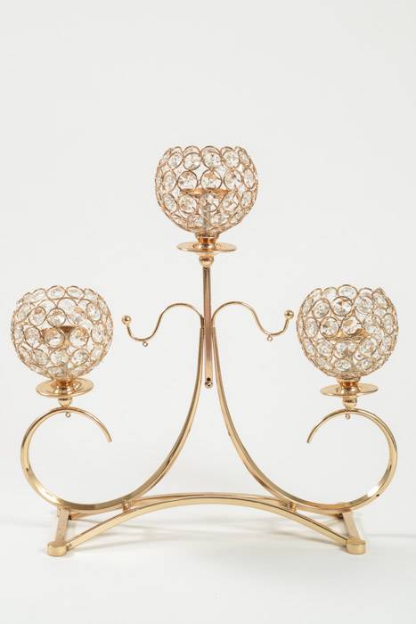 16" 3-light Candle Holder W/crystals Gold