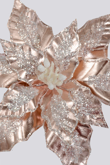 25" Metallic/Glitter Poinsettia Stem Light Pink