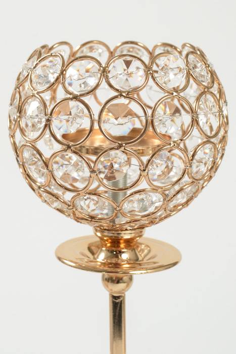 16" 3-light Candle Holder W/crystals Gold