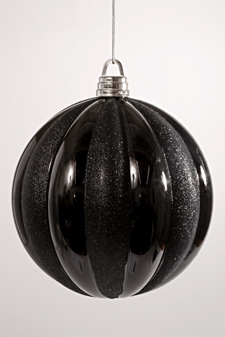 300MM Plastic Shiny Pumpkin W/Glitter Ball Ornament Black