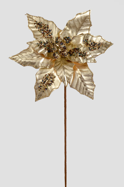 25" Metallic/Sequins Poinsettia Stem Champagne