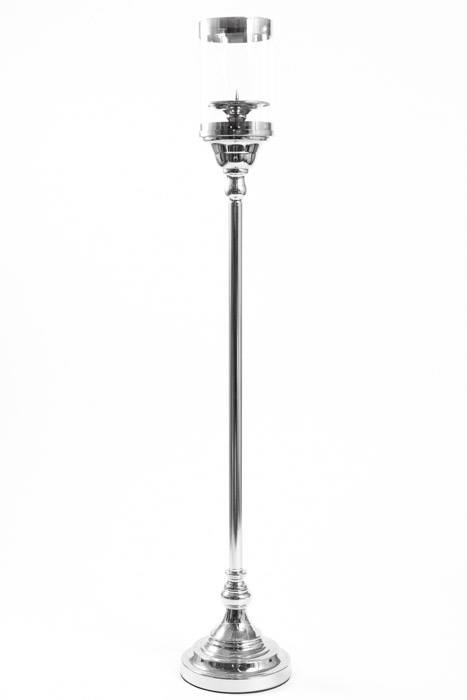 35" Metal Candle Holder Stand W/glass Silver
