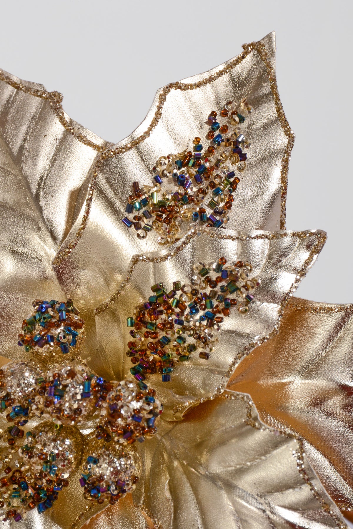 25" Metallic/Sequins Poinsettia Stem Champagne