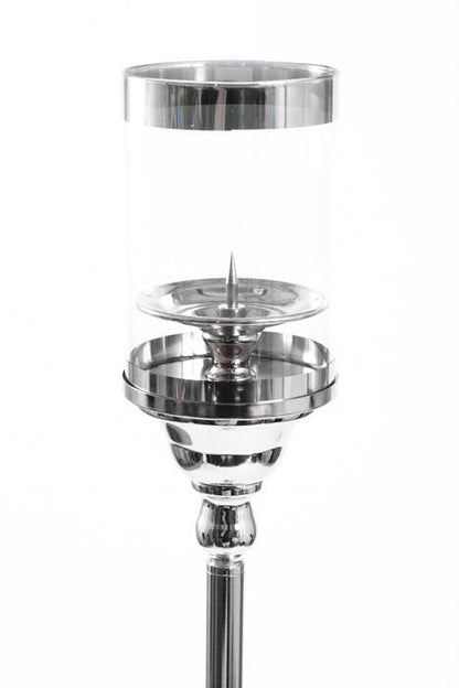 35&quot; Metal Candle Holder Stand W/glass Silver