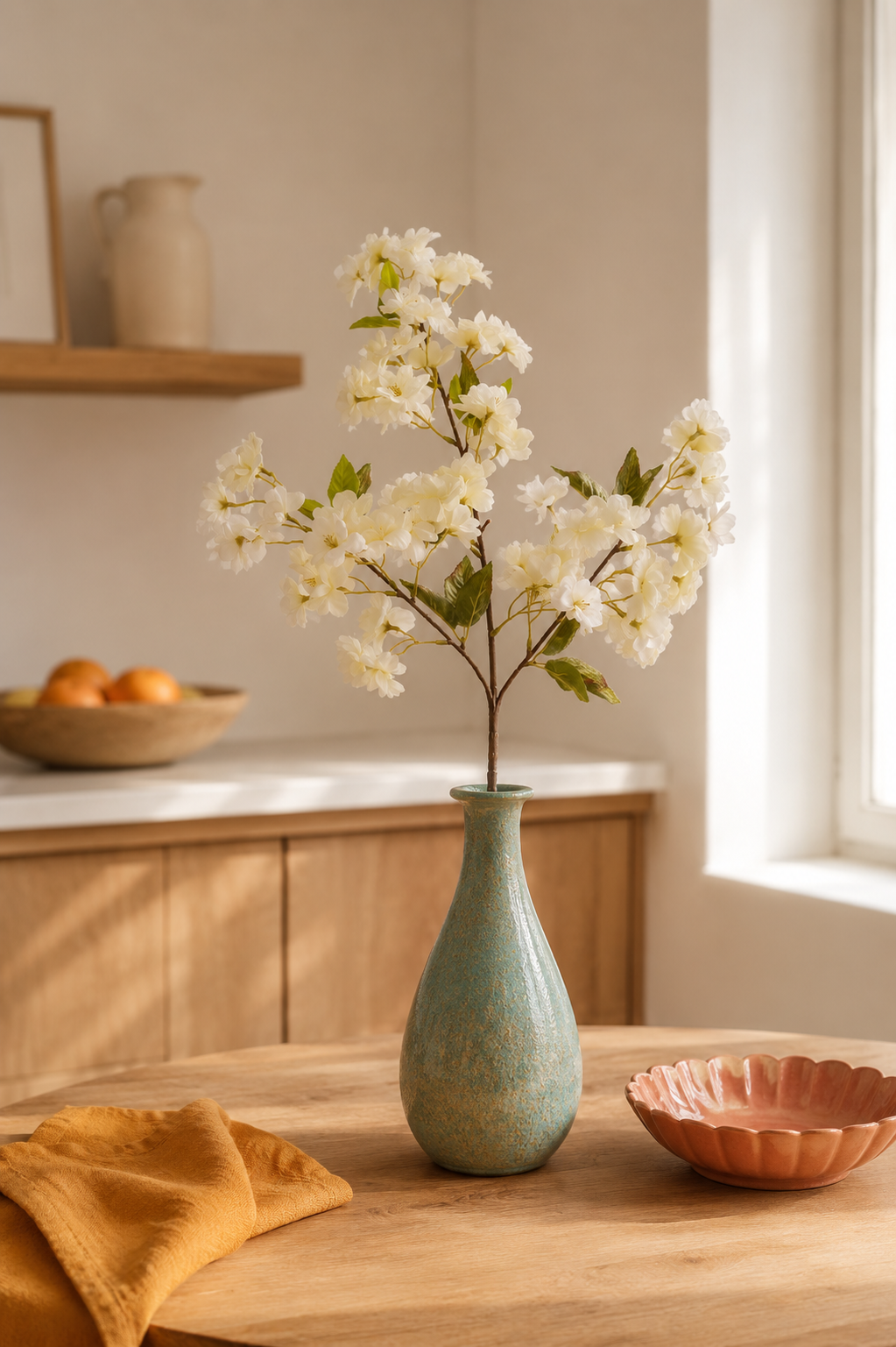 35.5" Silk Cherry Blossom Spray White