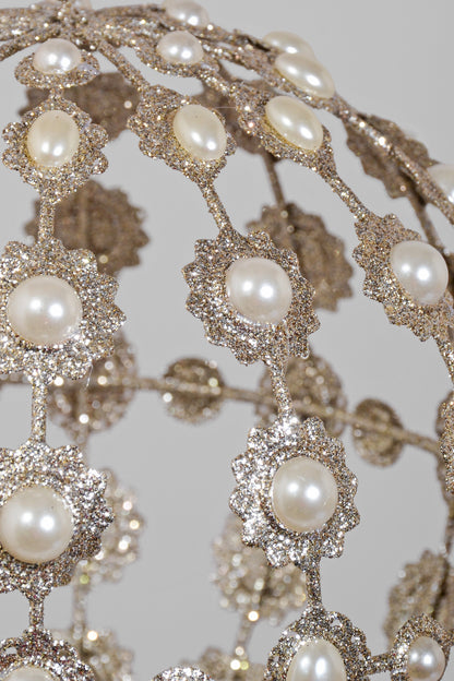 8.5" Pearl Ball Ornament W/Glitter Champagne