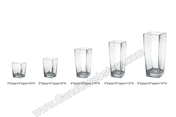 5" X 6" X 14" Tapered Square Glass Vase Clear