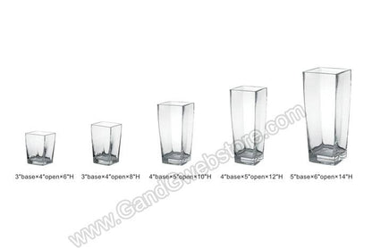 5" X 6" X 14" Tapered Square Glass Vase Clear