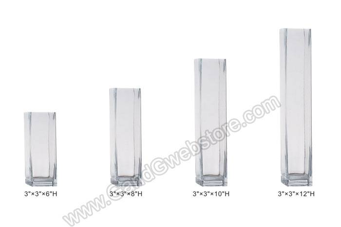 3" X 3" X 12" Square Glass Vase Clear