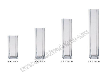 3" X 3" X 12" Square Glass Vase Clear