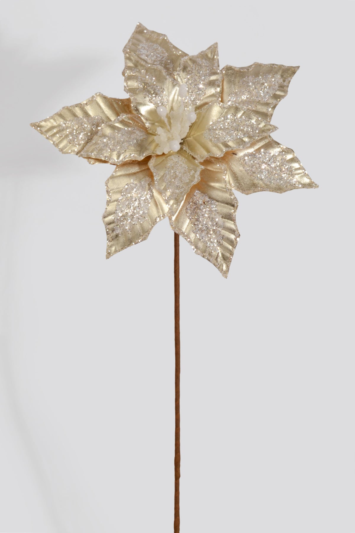 25" Metallic/Glitter Poinsettia Stem Champagne