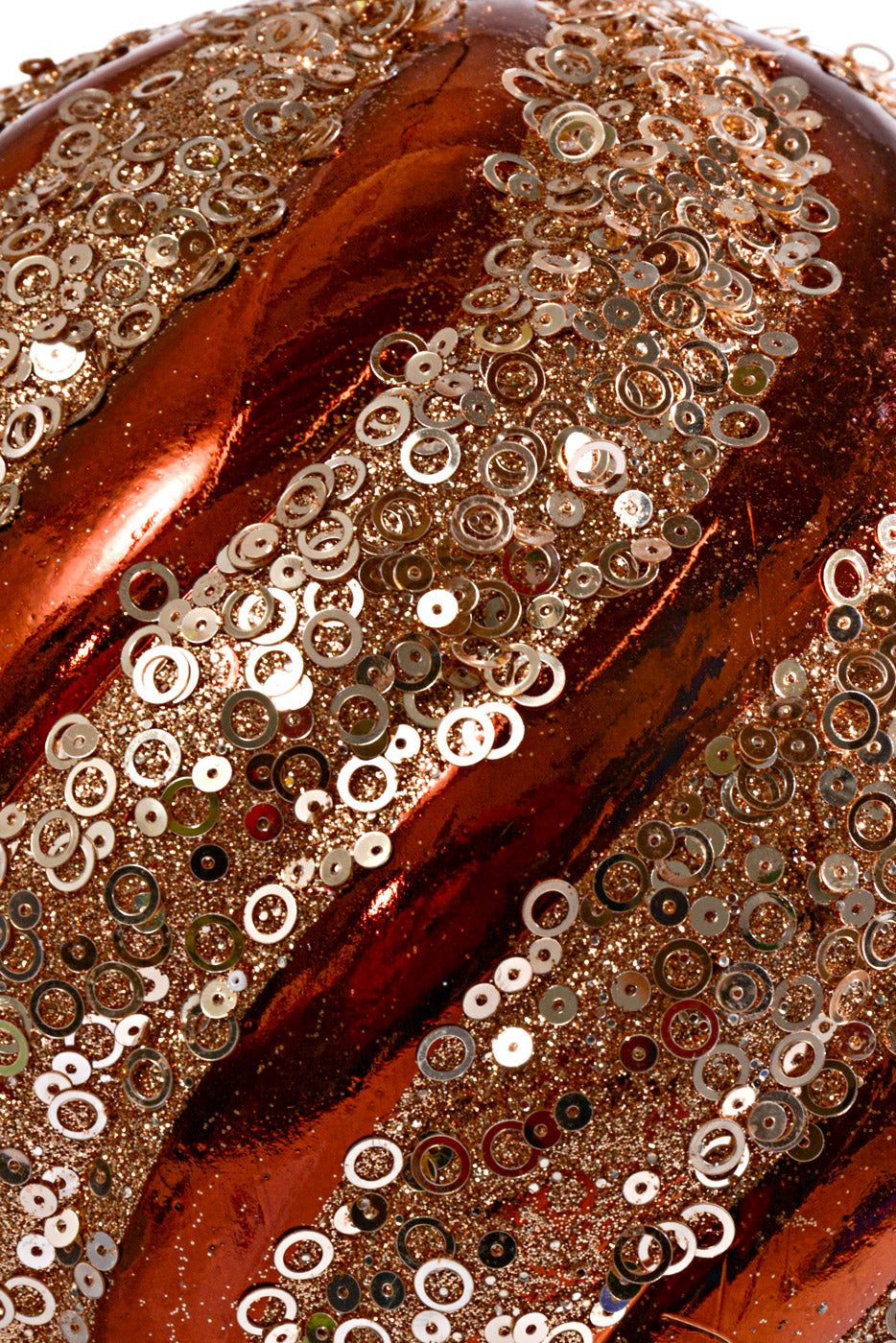 200Mm Plastic Pumpkin W/Glitter/Sequin Ball Ornament Cooper