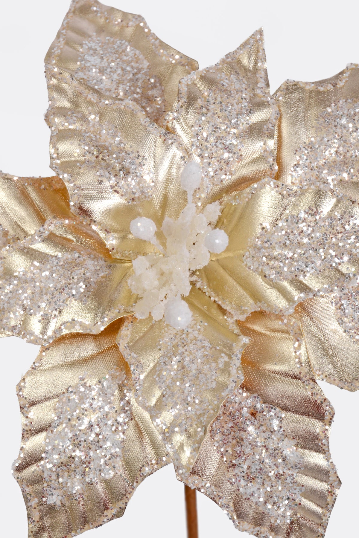 25" Metallic/Glitter Poinsettia Stem Champagne