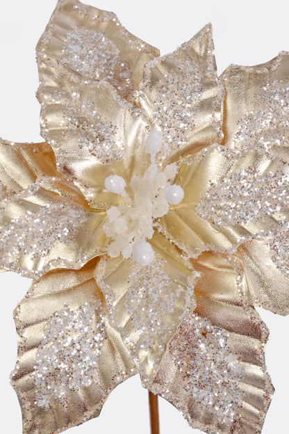 25" Metallic/Glitter Poinsettia Stem Champagne
