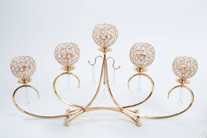 11" 5-light Candle Holder W/crystal Gold