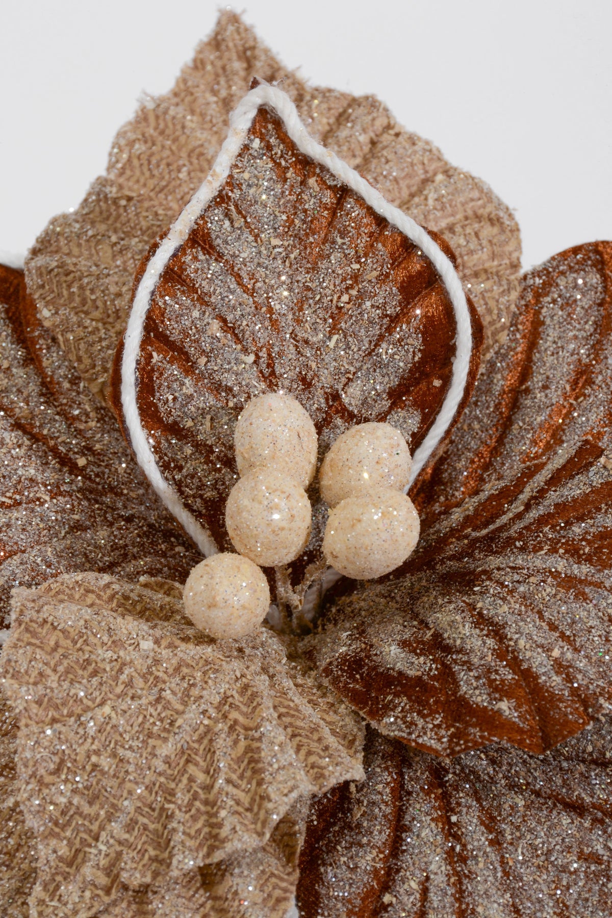 18" Velvet/Burlap/Snow Poinsettia Stem Brown