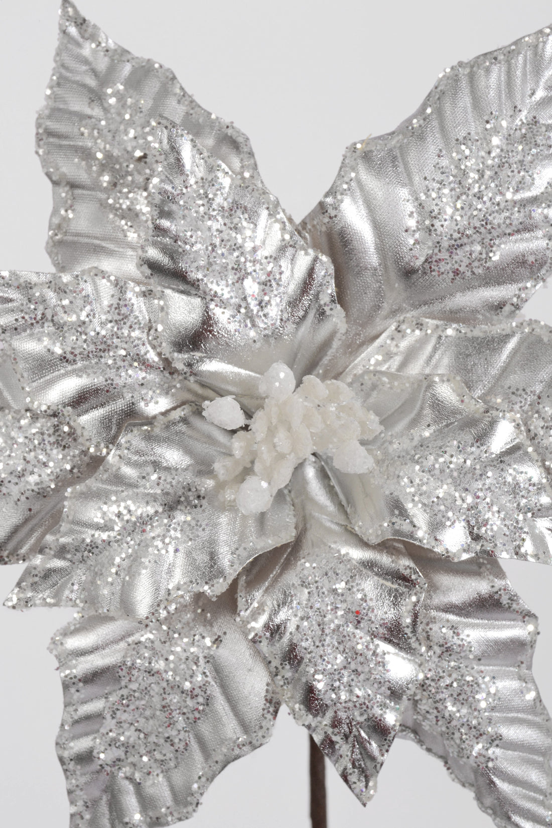 25" Metallic/Glitter Poinsettia Stem Silver