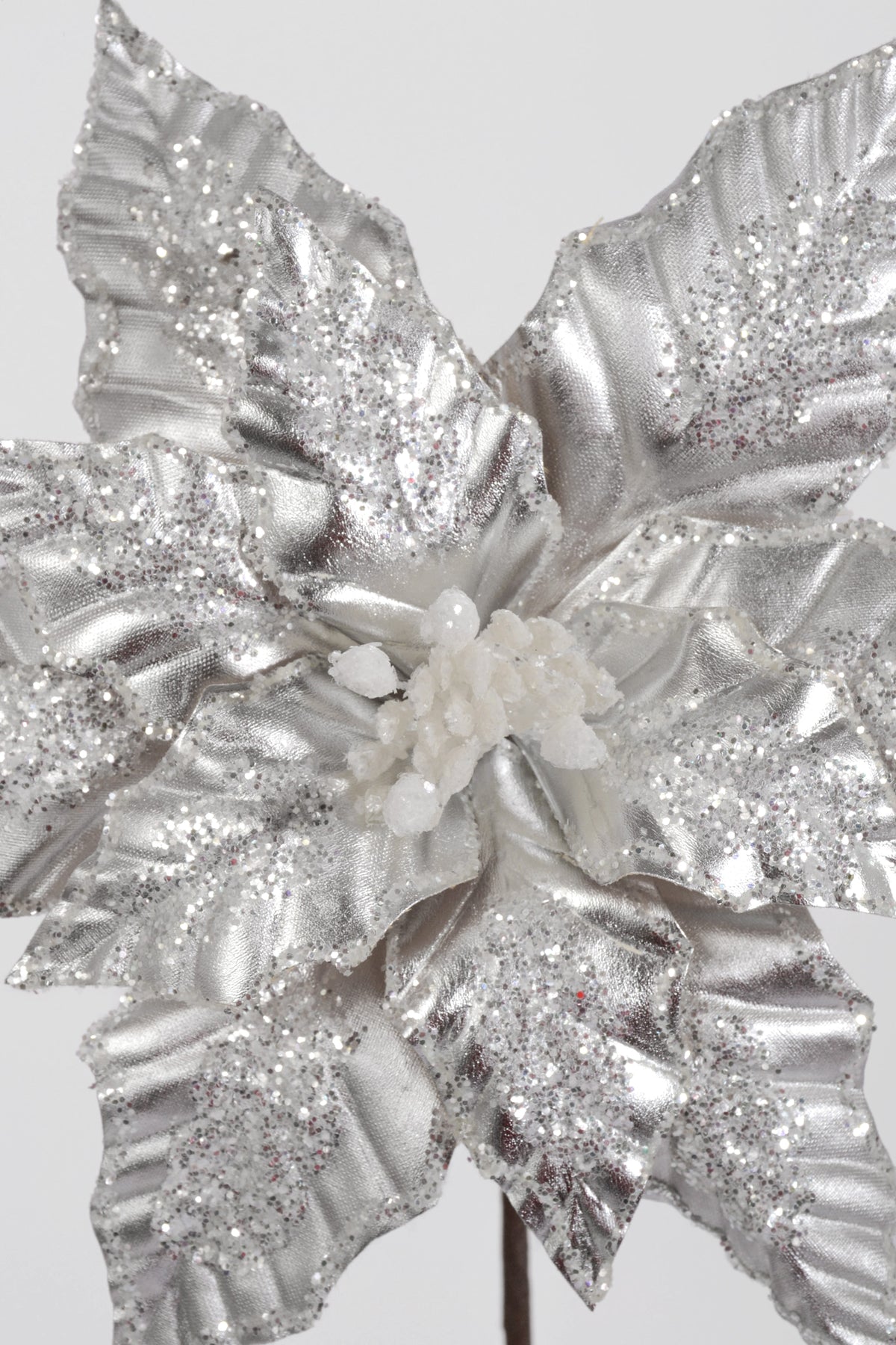 25" Metallic/Glitter Poinsettia Stem Silver