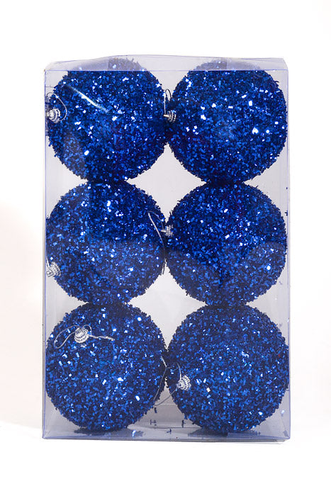 100Mm Ball with Glitter Ornament Royal Blue Pkg/6