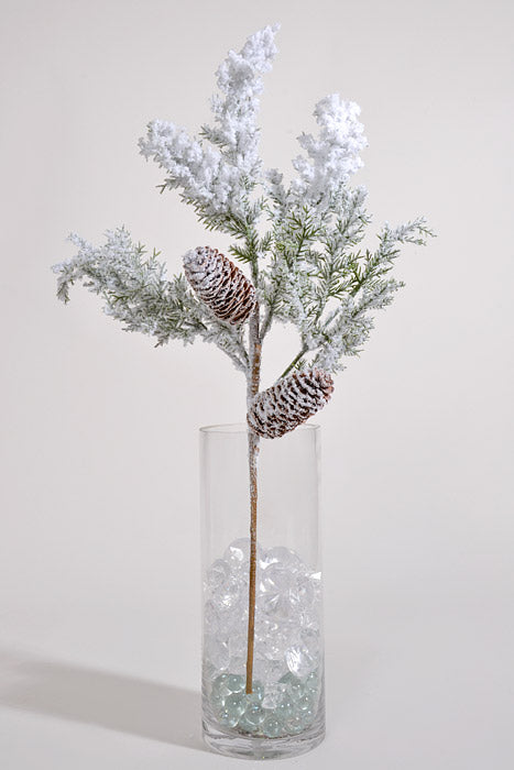 20" Snow Pine Pick Cone Green/White