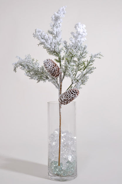 20" Snow Pine Pick Cone Green/White