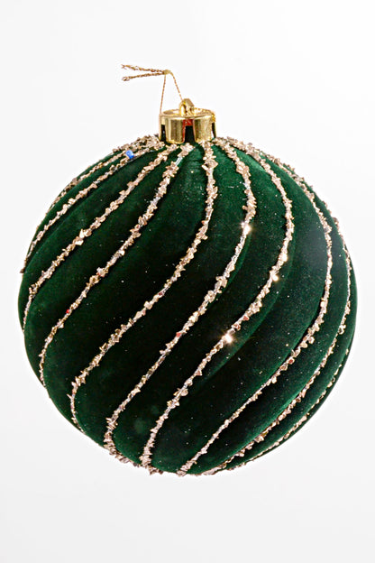 150MM Velvet Ball Ornament Dark Green//Gold