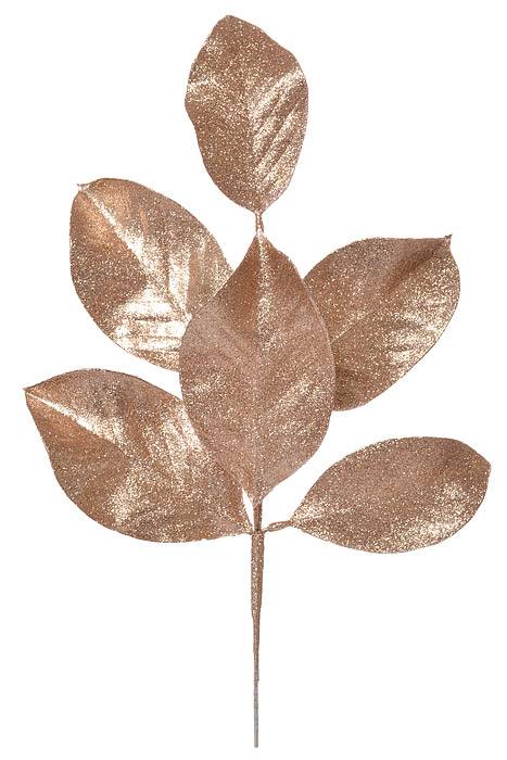 19.5" Glitter Magnolia Leaf Spray Champagne
