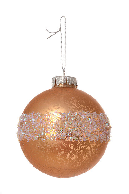 100Mm Pet Ball W/Laser Glitter Ornament Mercury (Sand Gold) Pkg/4