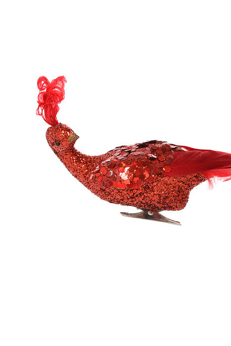 10.5" Feather Peacock/Glitter Red