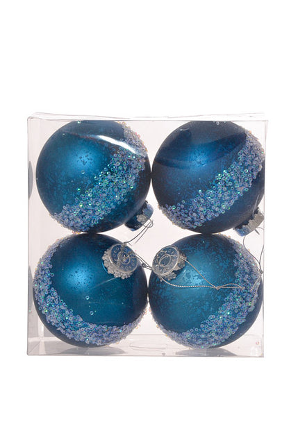100Mm Pet Ball W/Laser Glitter Ornament Mercury (Dark Blue) Pkg/4