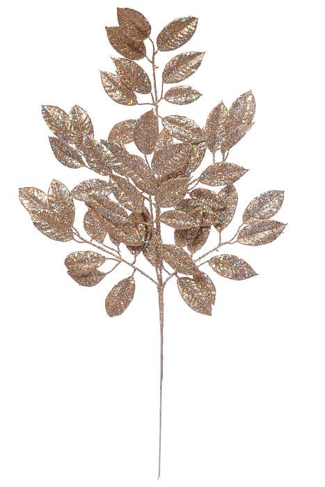 31" Glitter Sequin Camelia Leaf Spray Champagne