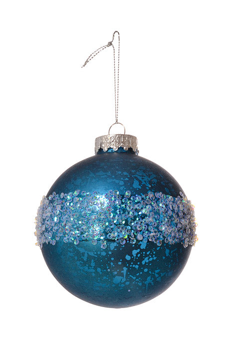 100Mm Pet Ball W/Laser Glitter Ornament Mercury (Dark Blue) Pkg/4
