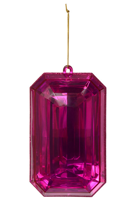 9" Acrylic Emerald Cut Precious Gem Ornament Fuchsia