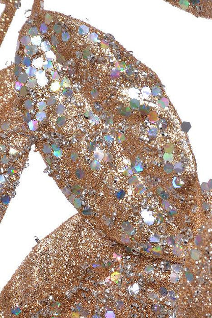 31" Glitter Sequin Camelia Leaf Spray Champagne