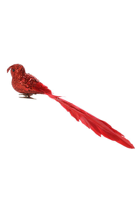12" Long Tail Glitter Chickadee Red