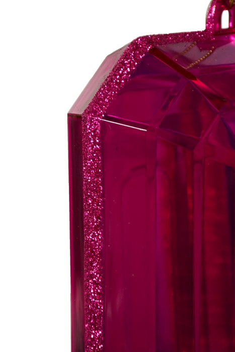 9" Acrylic Emerald Cut Precious Gem Ornament Fuchsia