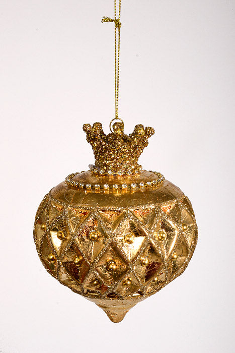5" Glass Crown Finial Ornament Antique Gold