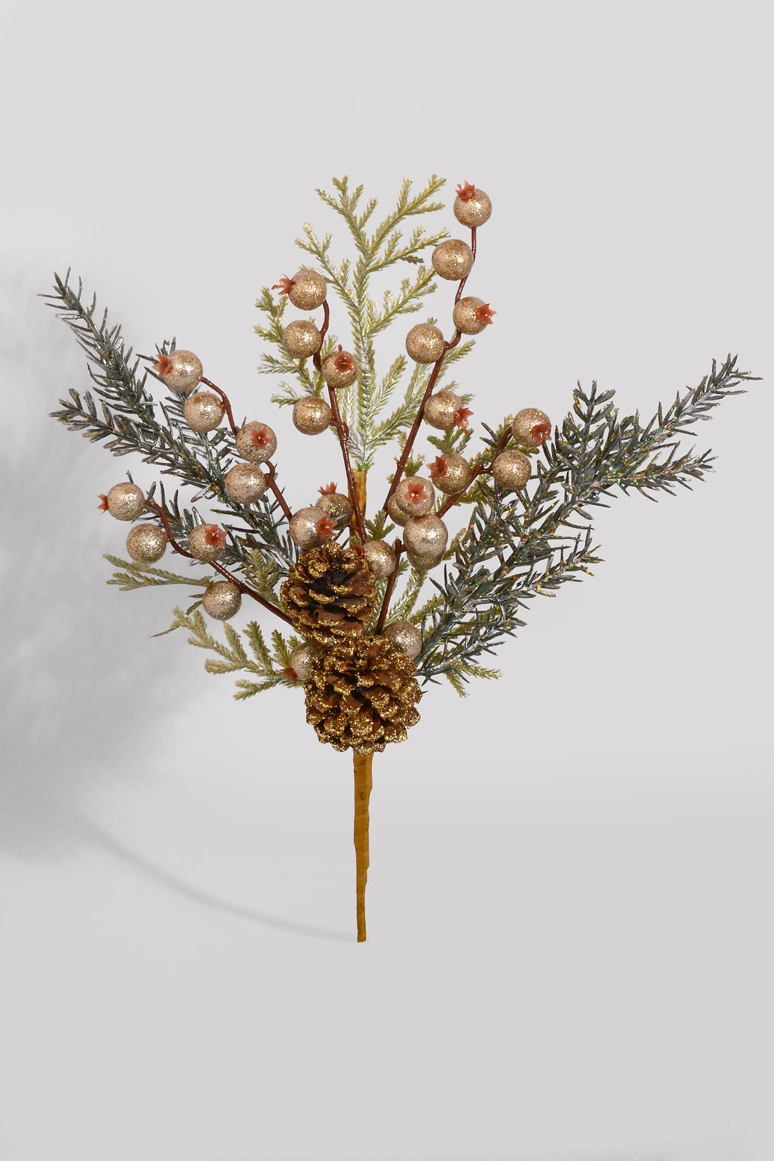14" Glitter Cedar/Berry/Pine Pick Champagne