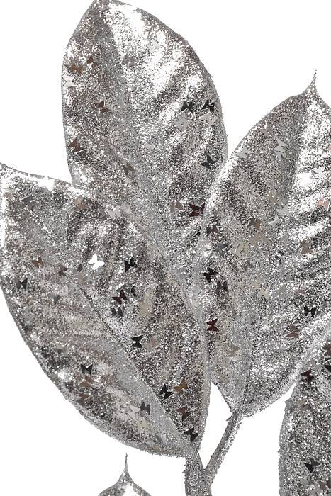 31" Glitter Sequin Camelia Leaf Spray Silver