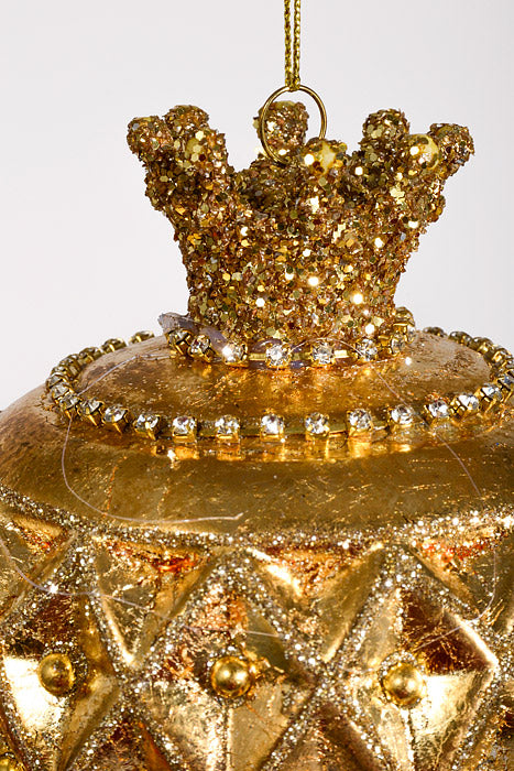 5" Glass Crown Finial Ornament Antique Gold