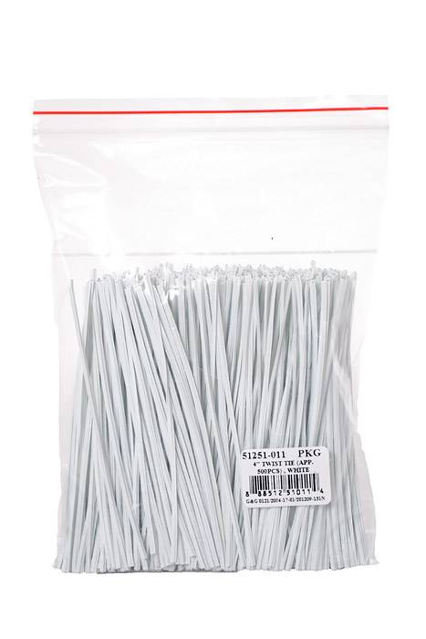 4" Twist Tie White App/500pcs