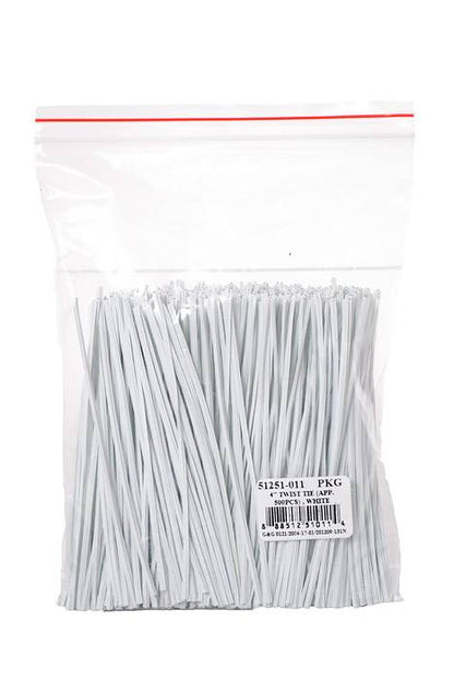 4" Twist Tie White App/500pcs