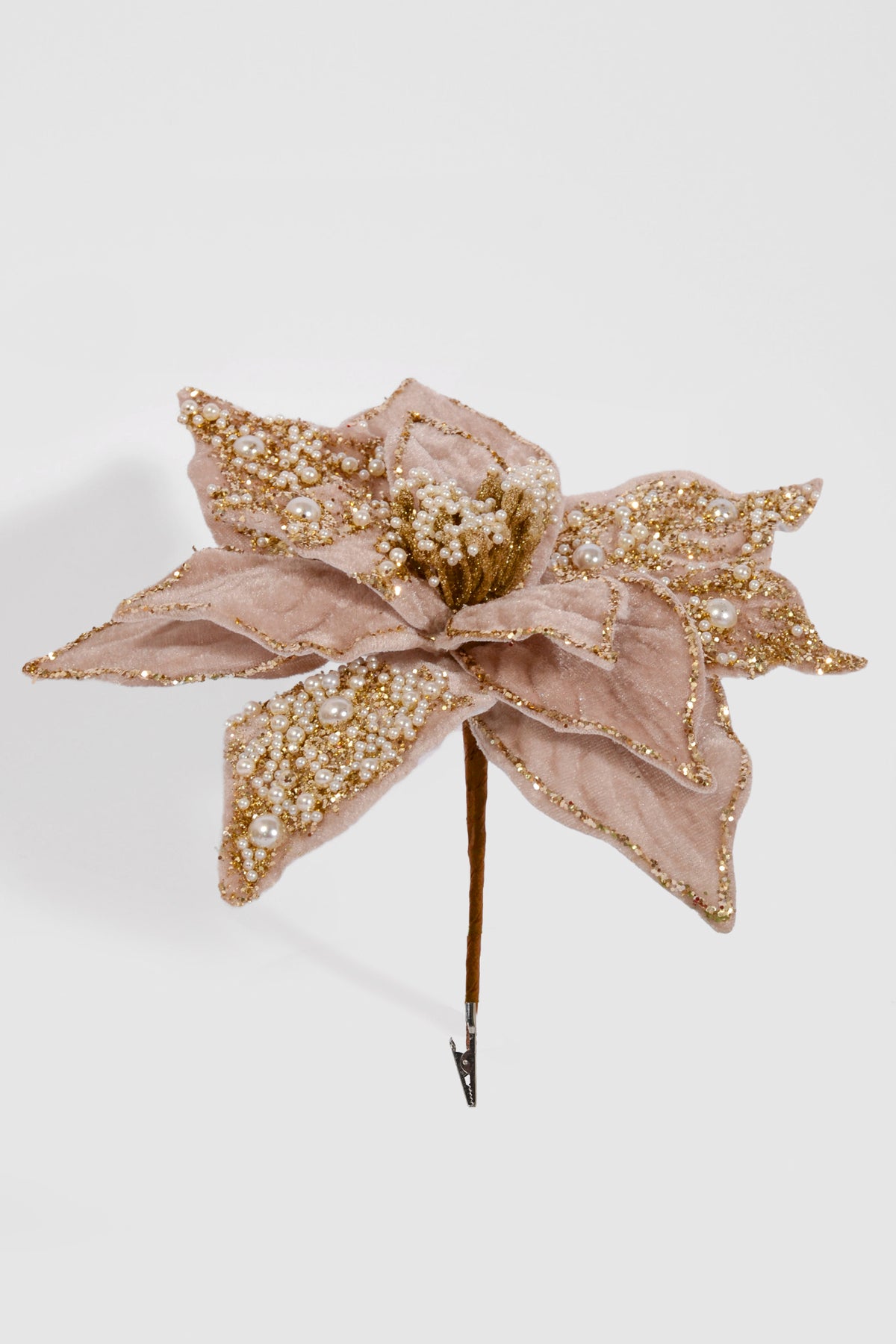 8.5" Poinsettia W/Pearl Clip Champagne